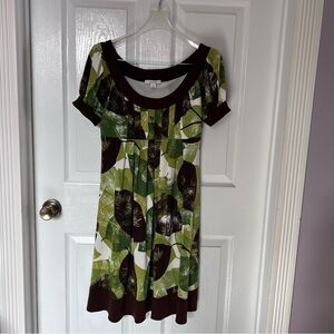 Dressbarn Green and Brown Abstract Print Dress
